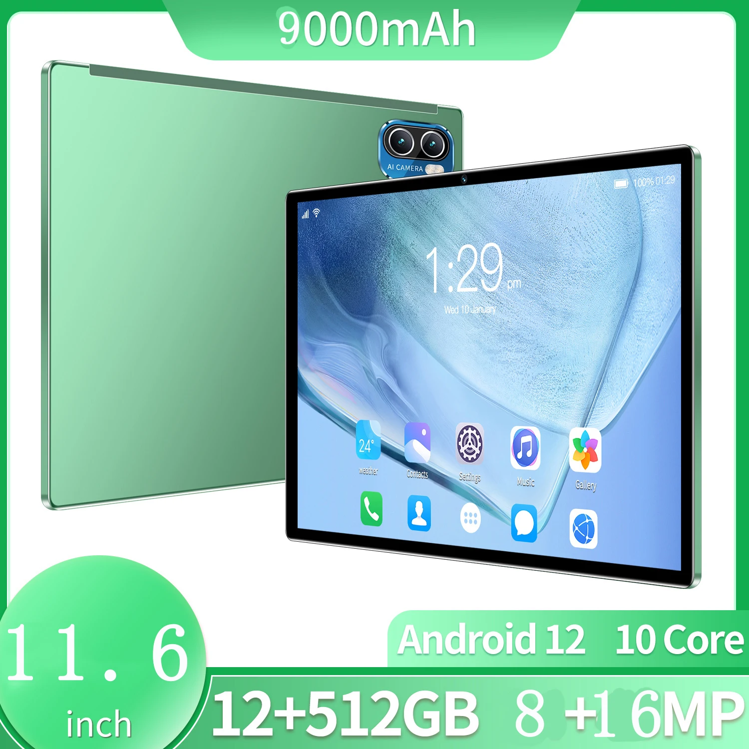 

Планшет 5 Pro на Android 12,0, 12 Гб + 512 ГБ, 11,6 дюйма, ЖК-экран, Windows, Type-C, аккумулятор 9000 мАч