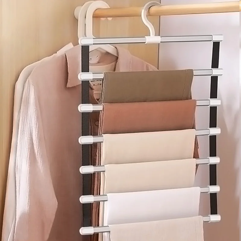 

Pants Hangers Racks Closet Organizer 6/8 Layers Clothing Racks Trouser Hangers Foldable Wardrobe Hanger Storage Organizer