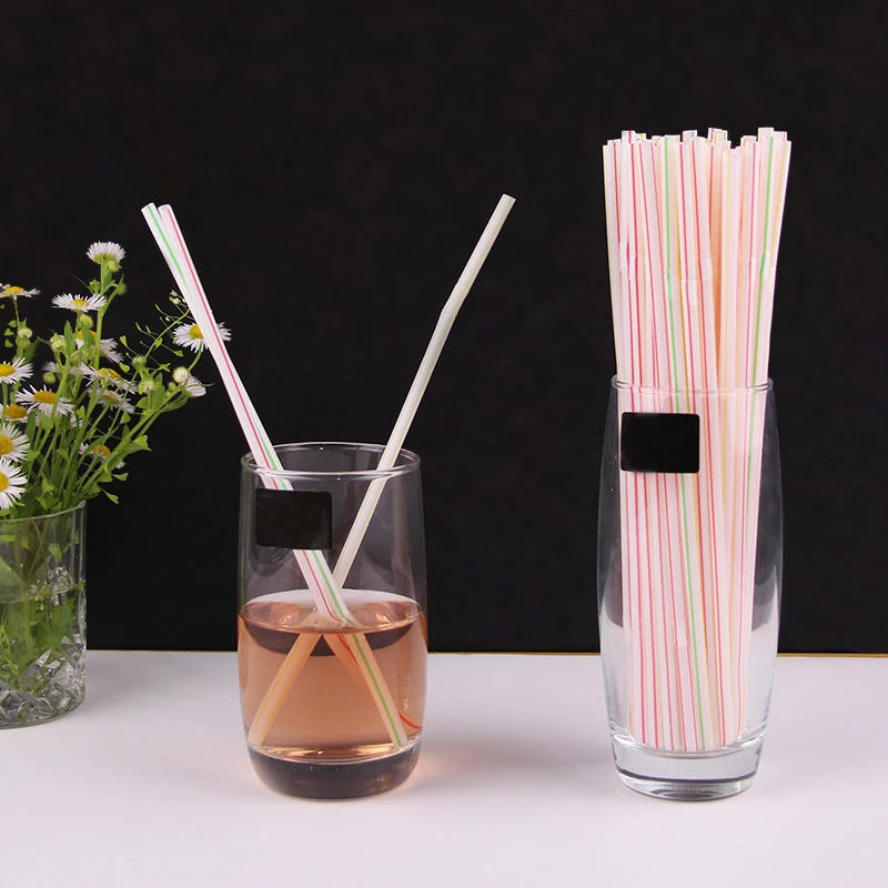 

100pcs Disposable Elbow Plastic Straws For Kitchenware Bar Party Event Alike Supplies Striped Bendable Cocktail Drinking Straws