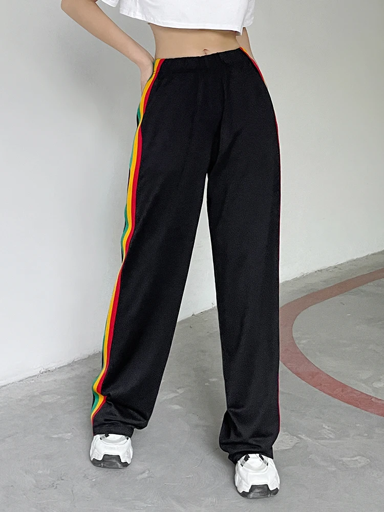 

YIKUO Side Rainbow Contrast Stripe Casual Sweatpants Women Autumn 2022 Elastic Waist Joggers Sport Style Streetwear Trousers