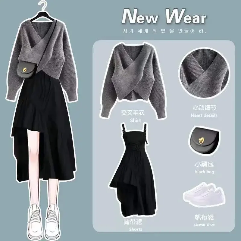 Женский осенне-зимний свитер с крестом пуловер на бретельках нерегулярное