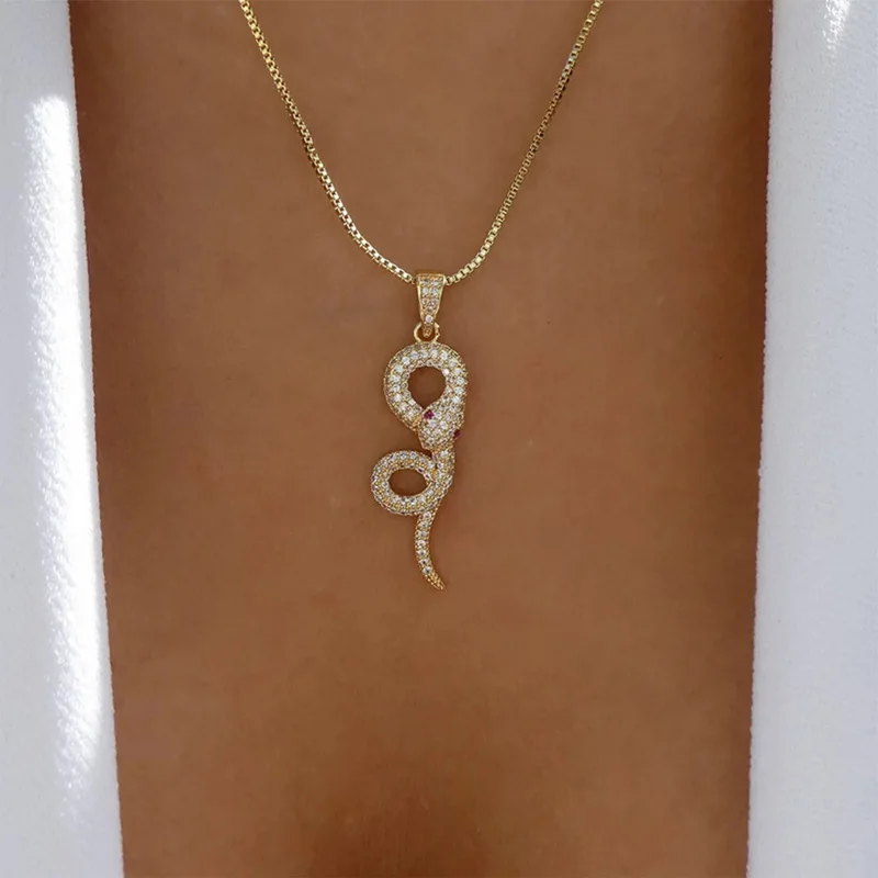 Ожерелье в виде змеи для женщин классическое колье золотого цвета с кулоном