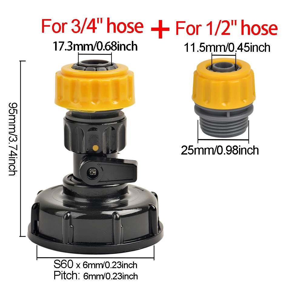 

Быстроразъемный соединитель для шланга IBC пластиковый черный+желтый 60мм 1/2" 3/4"