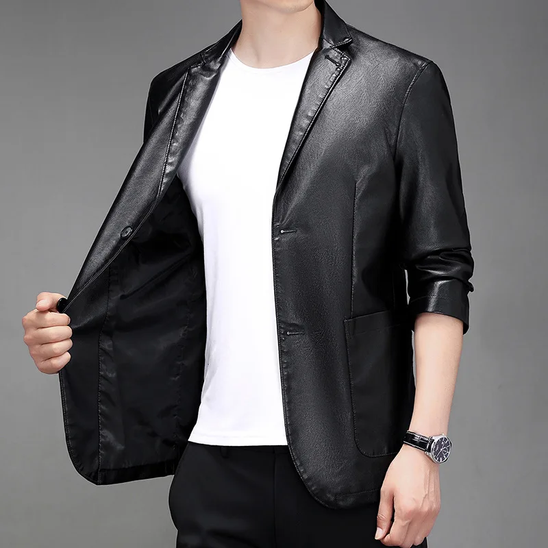 HOO 2024 мужской модный блейзер из искусственной кожи Повседневный приталенный