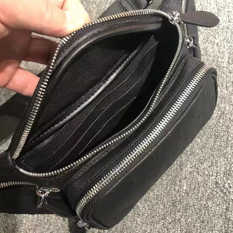 Новинка 2022 дизайнерская роскошная мужская поясная сумка из страусиной кожи