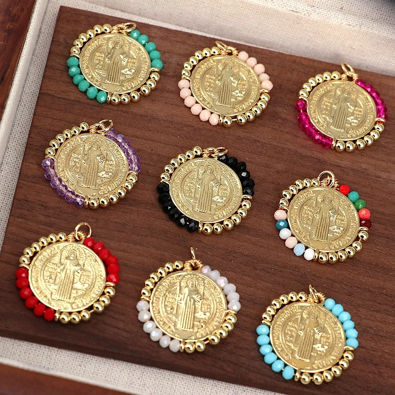 5 шт. разноцветные хрустальные бусины Дева Мария Иисус Сен круглый кулон 18 карат