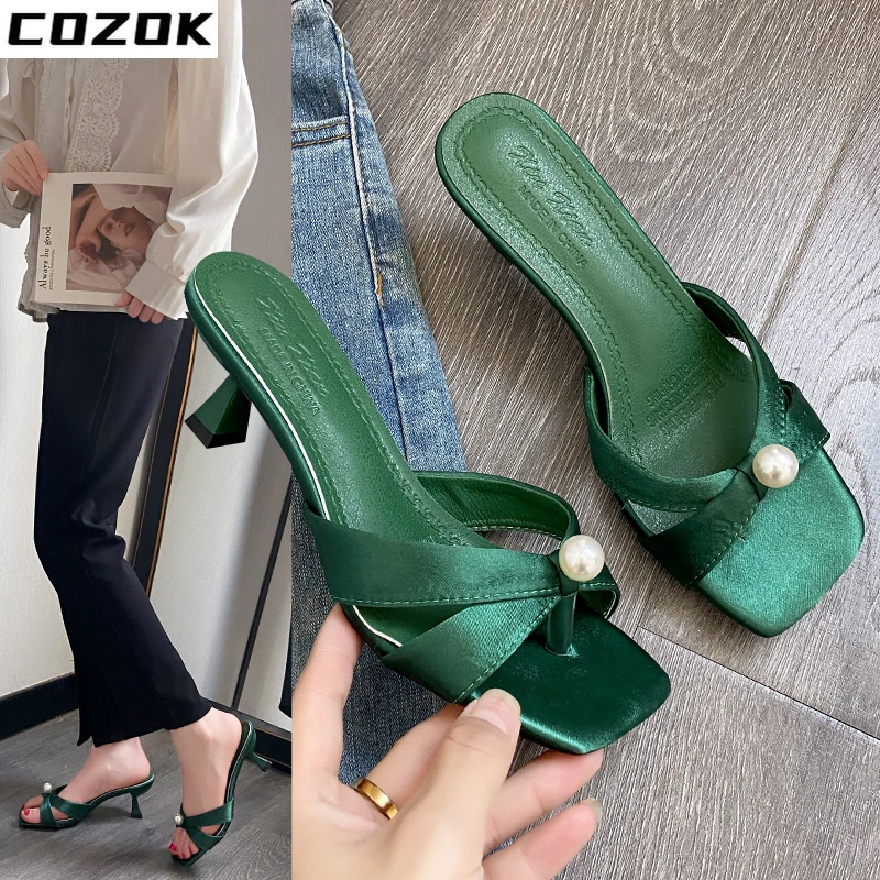 

Elegant Banquet Designer Women Slipper Luxury Women Sandals Pumps Heels Thick Chuky 2022 Fashion Summer Slides Mujer Flip Flops