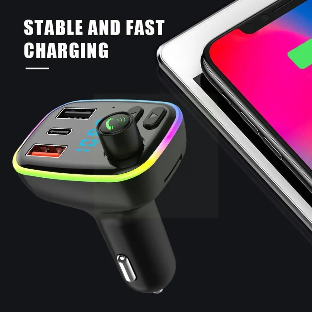 

Car 5.0 Fm Transmitter Wireless Handsfree Audio Receiver Player Type-c Car Usb Charger Mp3 Auto Bluetooth Accessories Fast N9w0