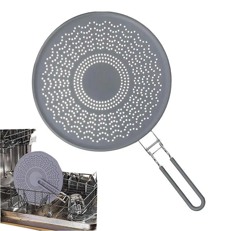 

Frying Pan Splatter Screen 11.4in Silicone Pan Splash Guard Heat Insulation Folding Handle Kitchen Splatter Screen For Pot