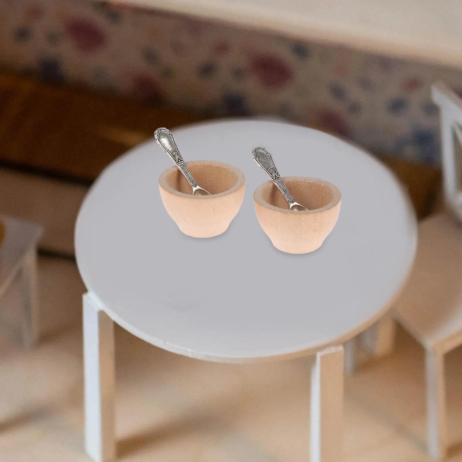 

2 шт., деревянные миниатюрные чаши для кукольного домика в масштабе 1:12