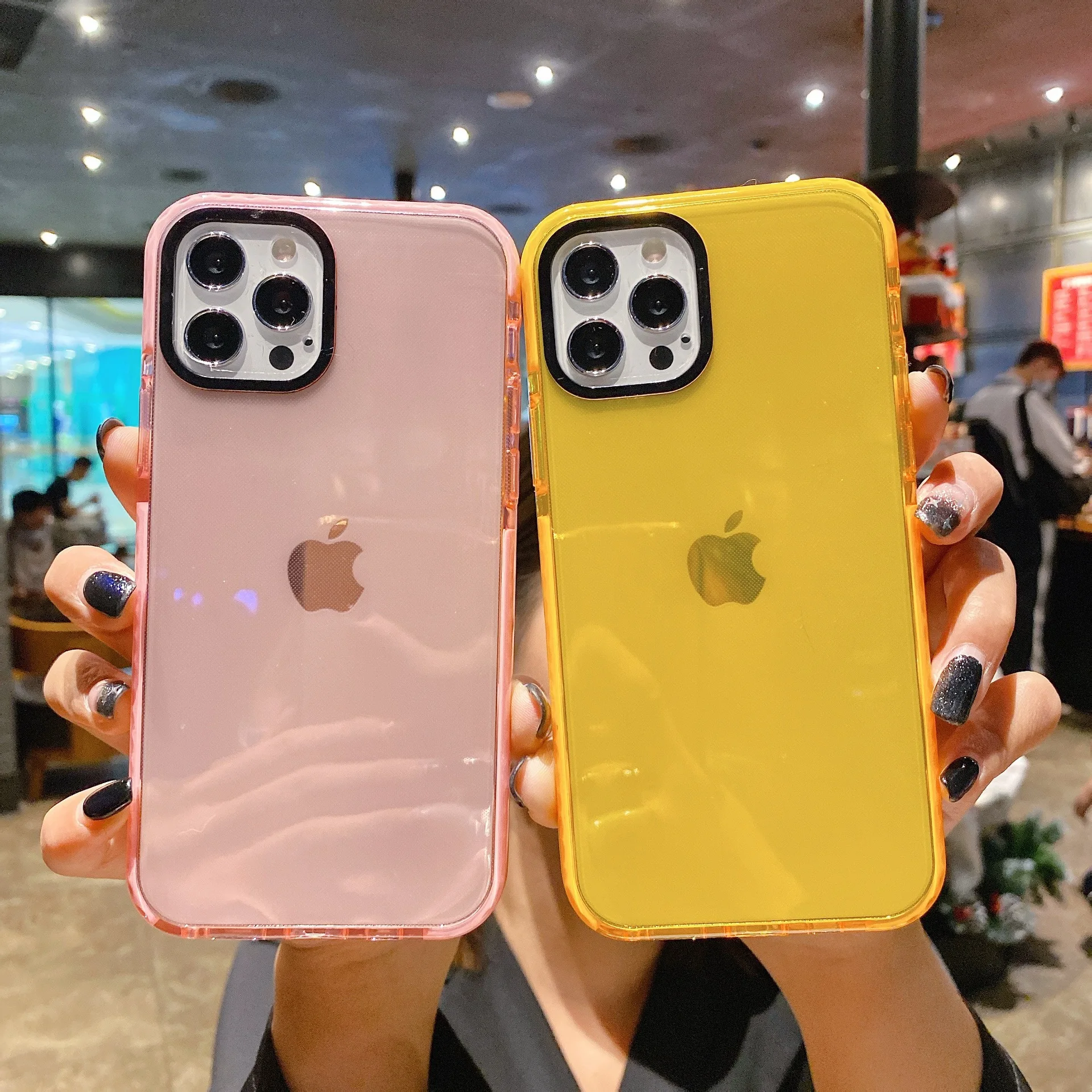 

Transparent Fluorescent Color Phone Case Two Colors In One For Apple 14promax Iphone13 12 11 Full Package Silicone Soft Case