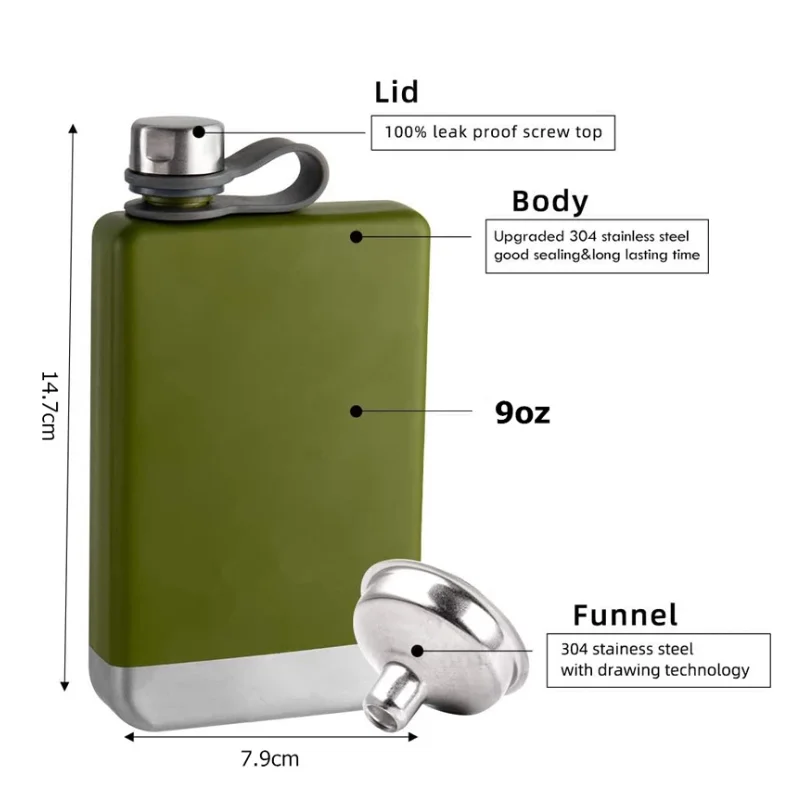 

Premium Hip Flask for Whiskey 9oz 304 Stainless Steel Hip Flask with Funnel Leakproof Camping Whiskey Flask