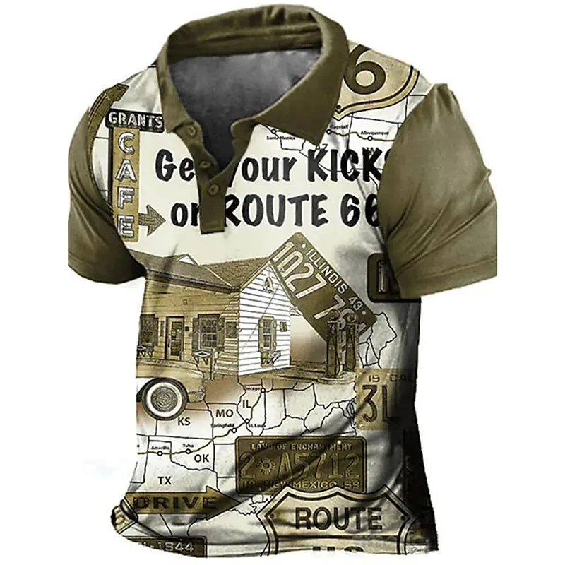 

Men's Polo Shirt Golf Shirt Letter Graphic Prints Turndown Army Outdoor Street Short Sleeves Button-Down Print Clothing