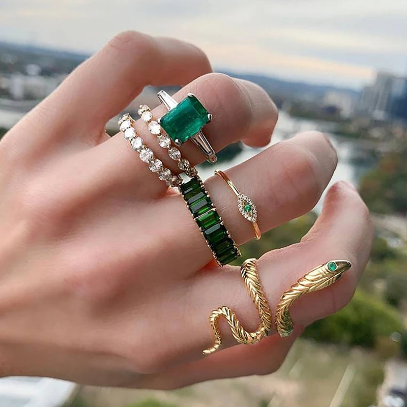 

6 Pcs Gold Color Rings Sets For Women Aesthetic Y2K 2023 New In Accessories Gift Sent Free Shipping Snake Heart Jewelry