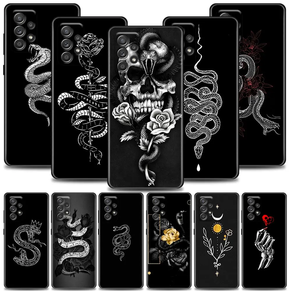 

Phone Case for Samsung A01 A02 A03s A11 A12 A13 A21s A22 A31 A32 A41 A42 A51 4G 5G TPU Case Capa Cover Snake Black Rose Skeleton