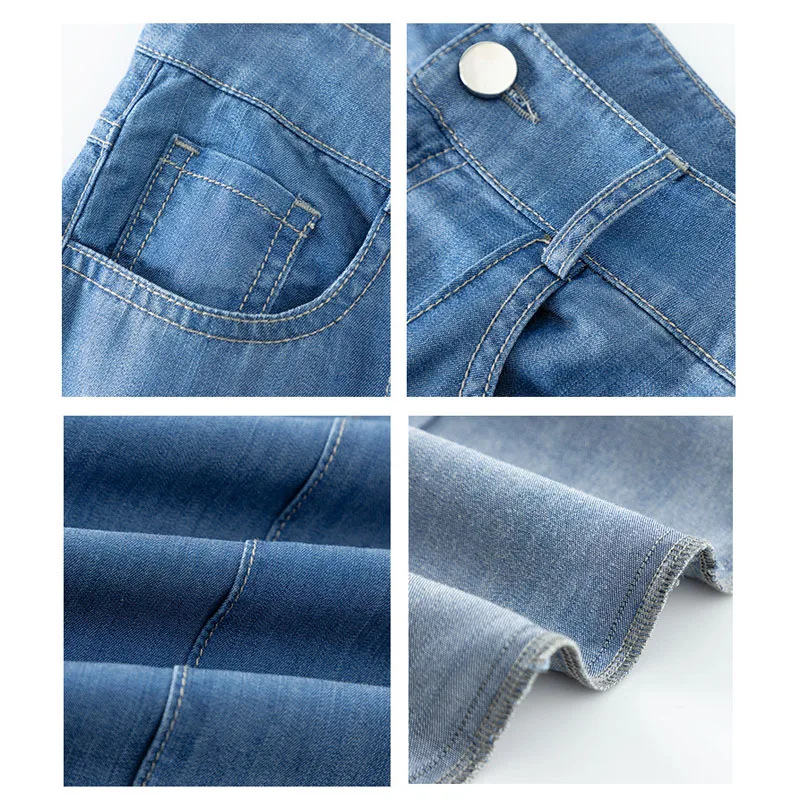 Wide Leg Jeans Lyocell Women Straight-leg Pants Mopping Thin Trousers 2023 High-waisted Slim Bottoms Baggy Clothes Blue Light