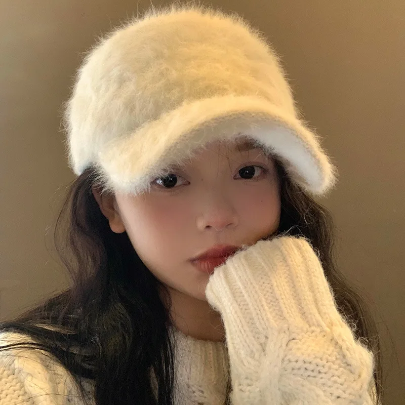 Зимняя простая однотонная бейсболка из кроличьего меха уличная универсальная