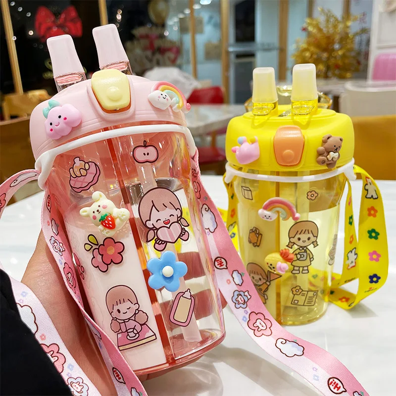 

Plastic 430ml Bottle Straw Gift Student Cute Drinking School Portable Couple Cup Bottle Kids Water Double Children