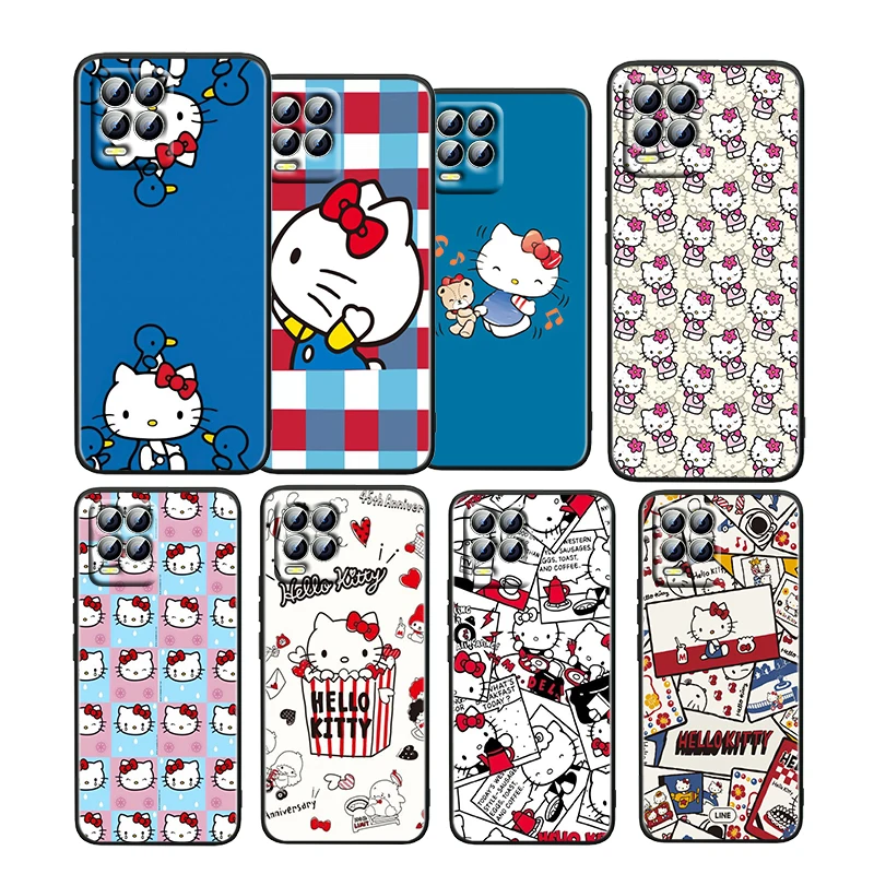 

Cartoon Cat Hello Kitty For OPPO Realme GT Neo Master Edition 9i 8 7 Pro C21 Narzo 30 Soft Silicone Black Phone Case Cover