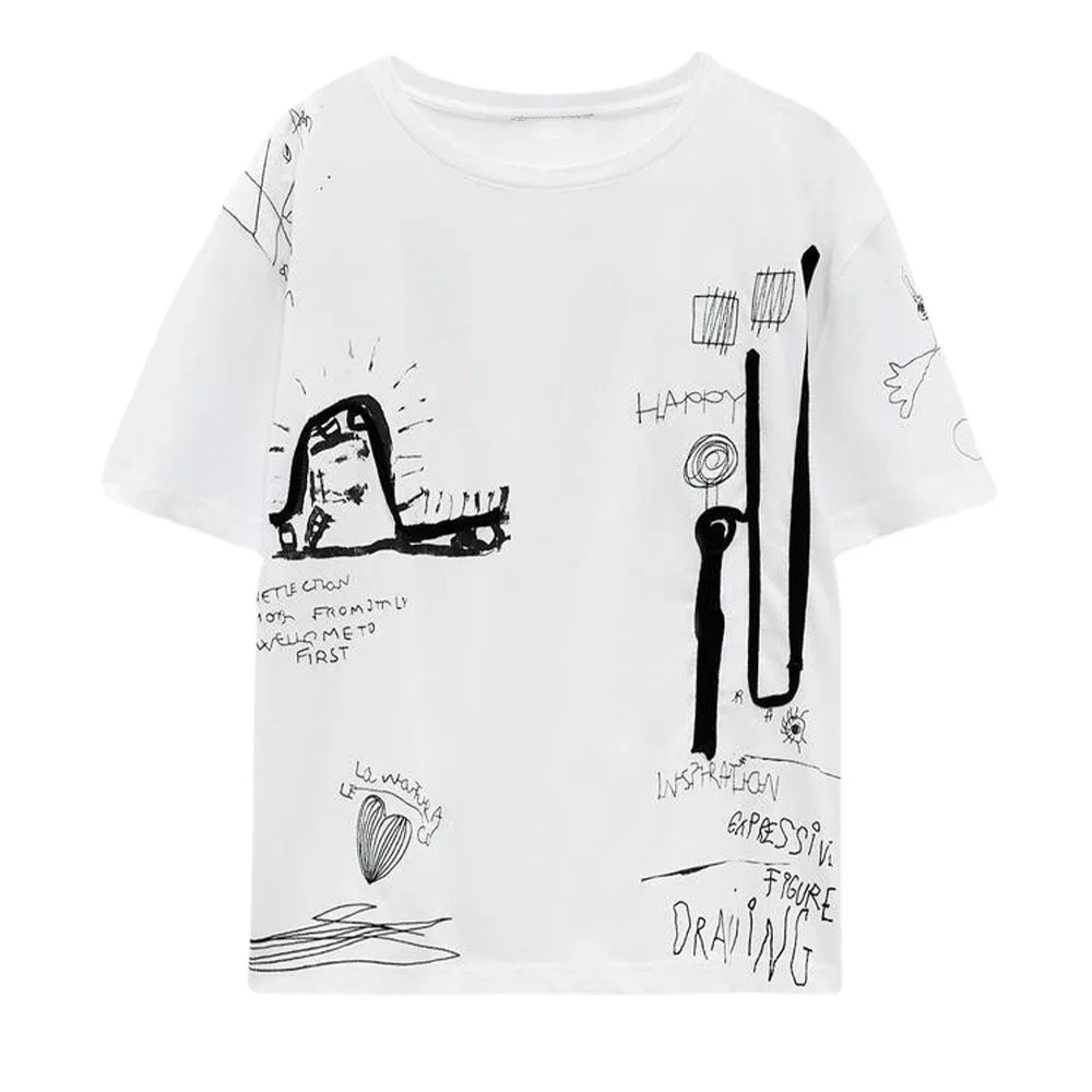 

Summer New Cotton Casual Women's Letters Print Embroidered Graphic T-shirt Tops