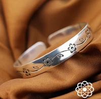 anglang fashion silver colour ladies shiny plum flower design bracelet women men girls open cuff bangle adjustable gift present