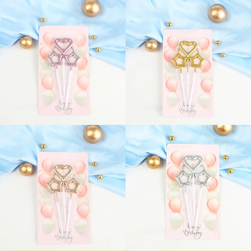 Звезда сердце день рождения сверкающая свеча романтическое украшение торта торт