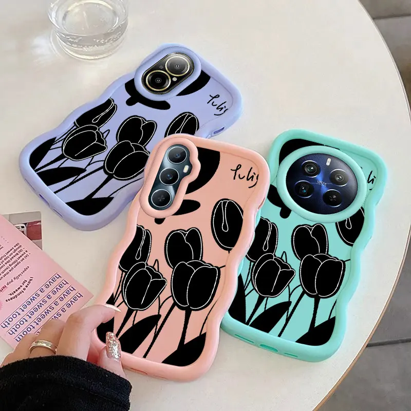 Мягкий чехол в виде цветка тюльпана для Realme 11 12 C15 C20 C21Y C25 C25S C30 C35 C53 C55 C63 C65 C67 4G