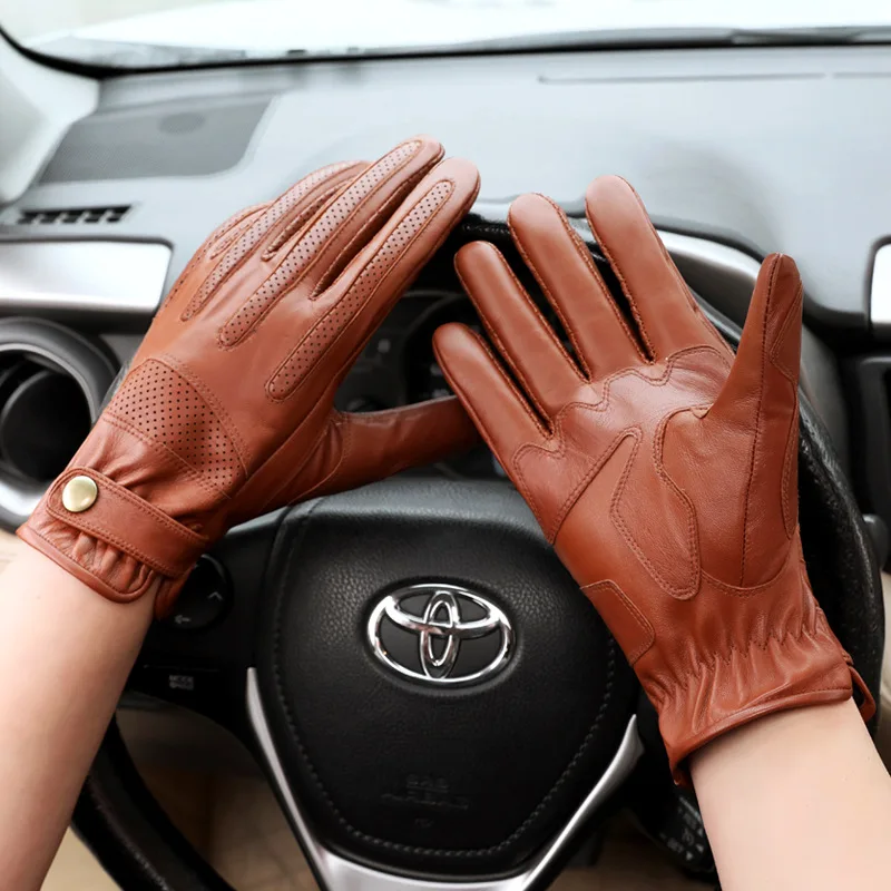 Genuine Leather Gloves For Men SheepskinTouch Screen Full Finger Mittens Driving Cycling Motorcycle Male Outdoor Sports Gloves