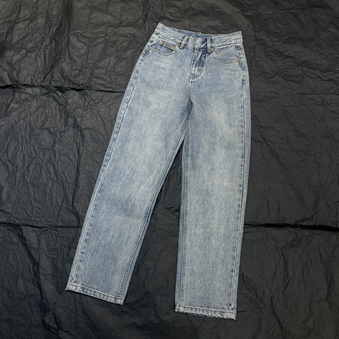 Retro series stitching straight trousers retro college simple and own the of the single product