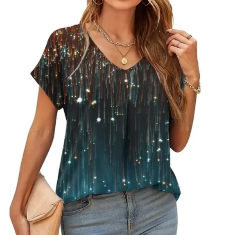 Футболка женская с V-образным вырезом Модный повседневный Свободный Топ объемным