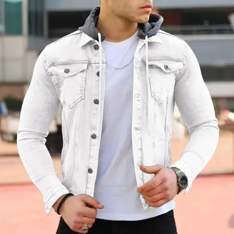 

Fashion Winter Denim Jacket Men Autumn Men's Casual ded Jacket New Stitching Slim Cardigan Y2k Solid Color Top Coat Outerwear