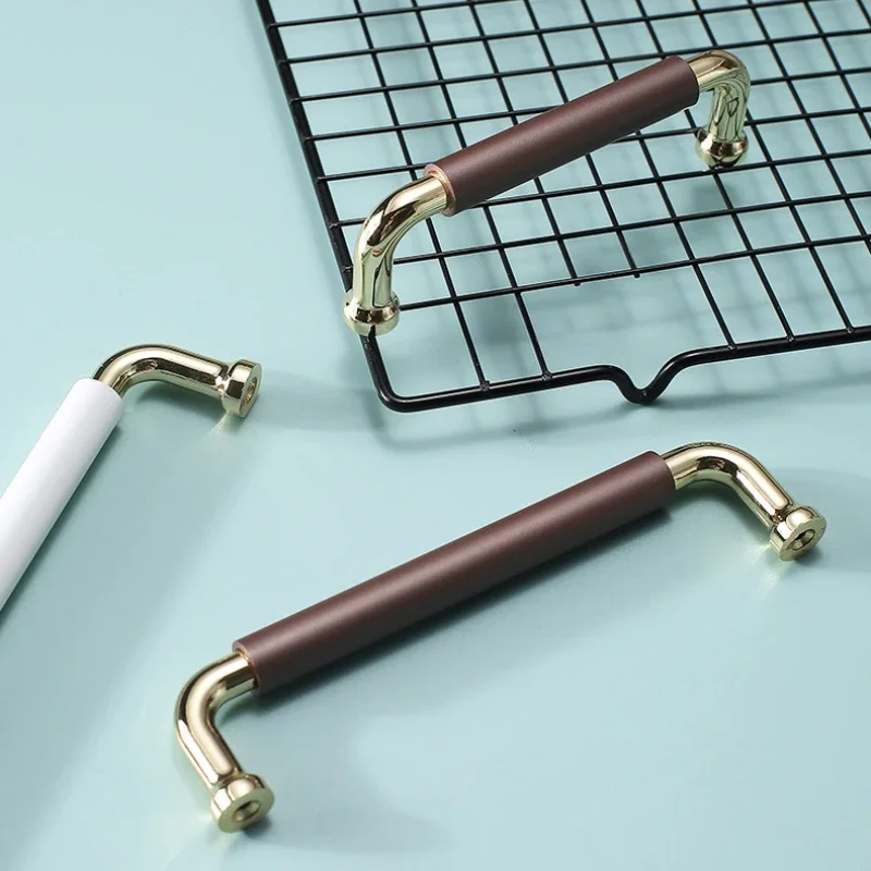 Современный простой шкаф для гардероба золотой белый/золотисто-коричневый ручка