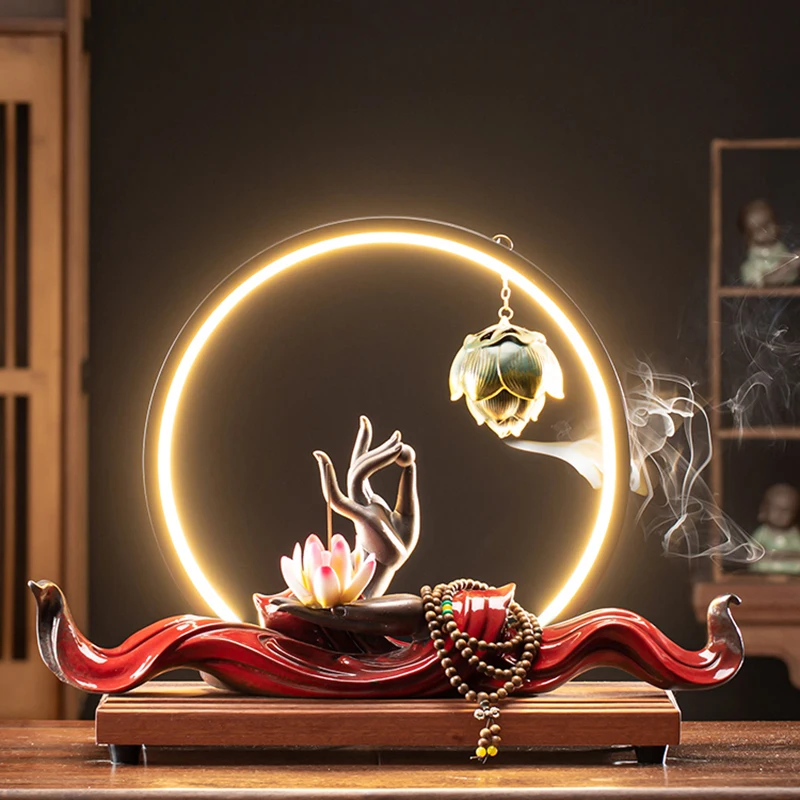 

Backflow Waterfall Incense Burner Zen Agarwood Luxury Incense Holders Lamp Big Smoke Led Quemador Incienso Home Decor WSW45XP