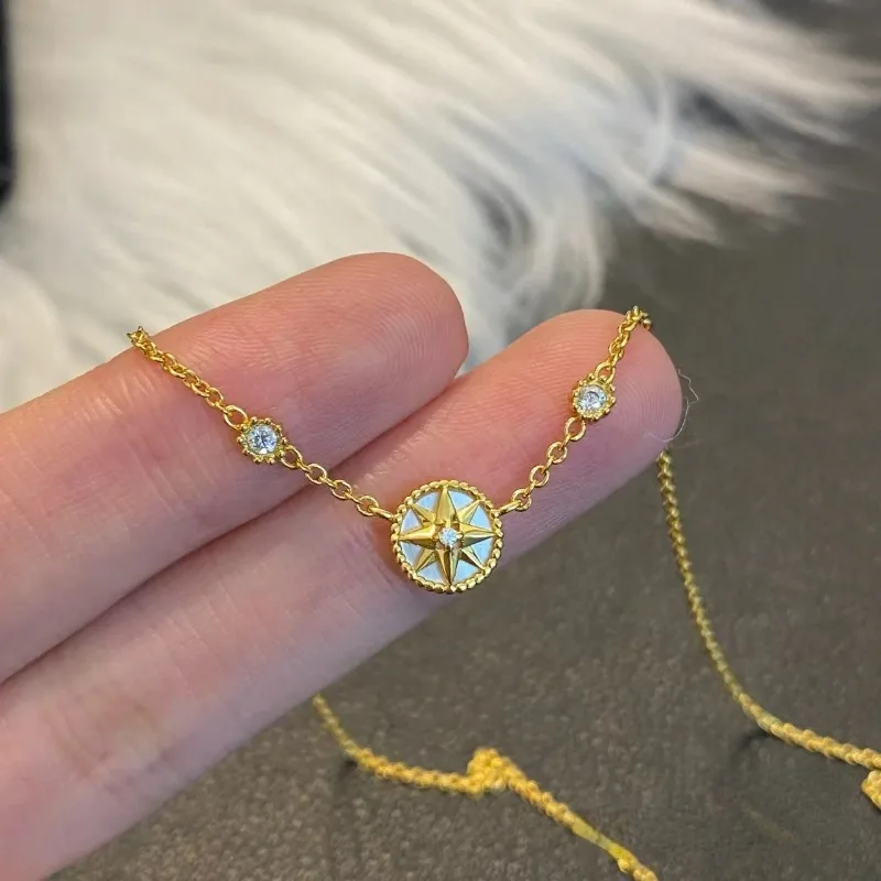 

D letter High Version Octopus Lucky Compass Necklace for Women Ins Tidal Net Red 18k Rose Gold Compass Collar Chain