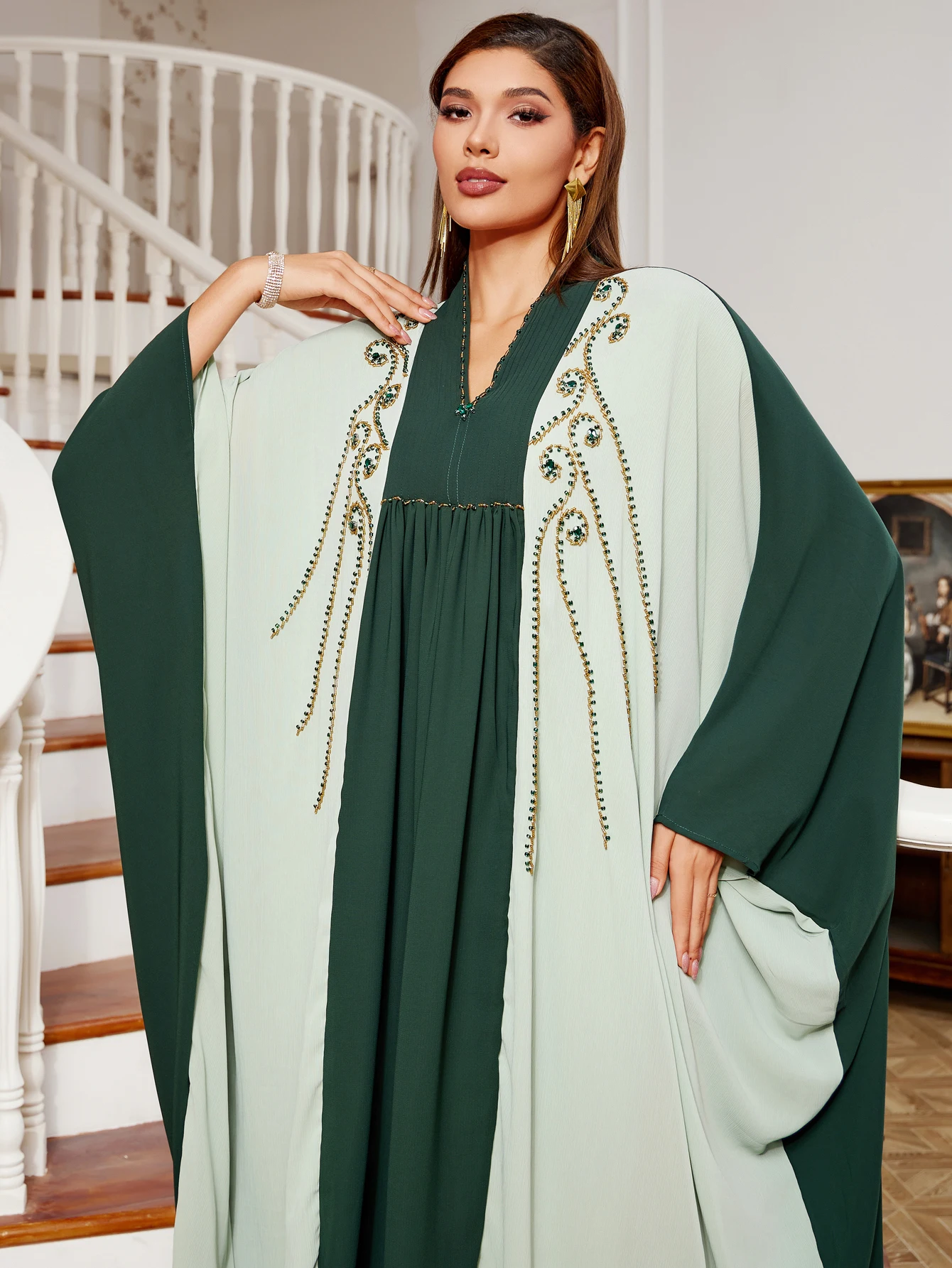 Новинка 2024 модная повседневная абайя с рукавами летучая мышь ручной работы со