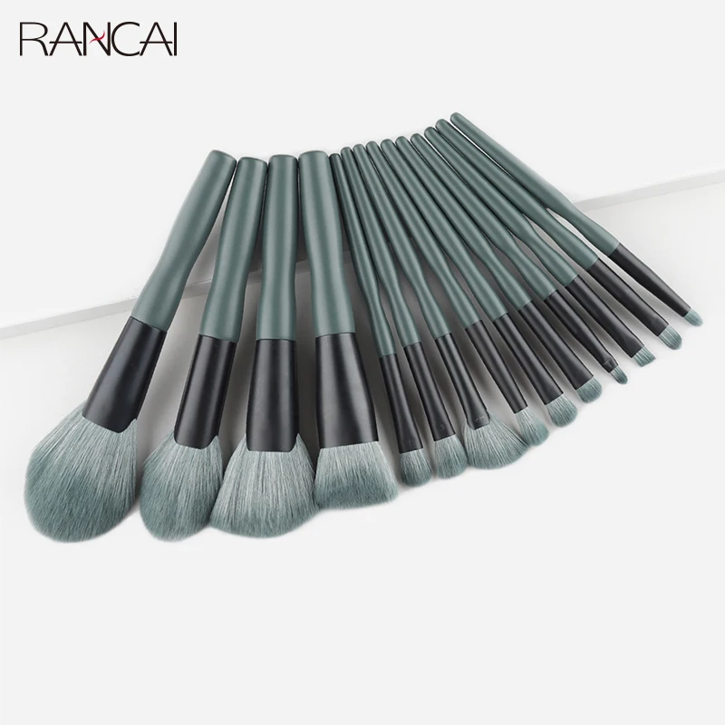 

RANCAI 4/10pcs 14Pcs Soft Makeup Brushes Set Green Cosmetic Foundation Powder Blush EyeShadow Lip Blend Make Up Brush Tool Kit