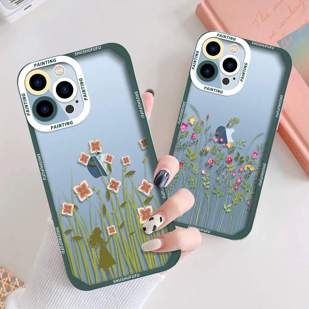 

Flowers Plants Phone Case for IPhone 13 11 Pro Max 12 Mini SE 2020 7 8 Plus XR XS Max Cute Transparent Back Cover Funda Coque