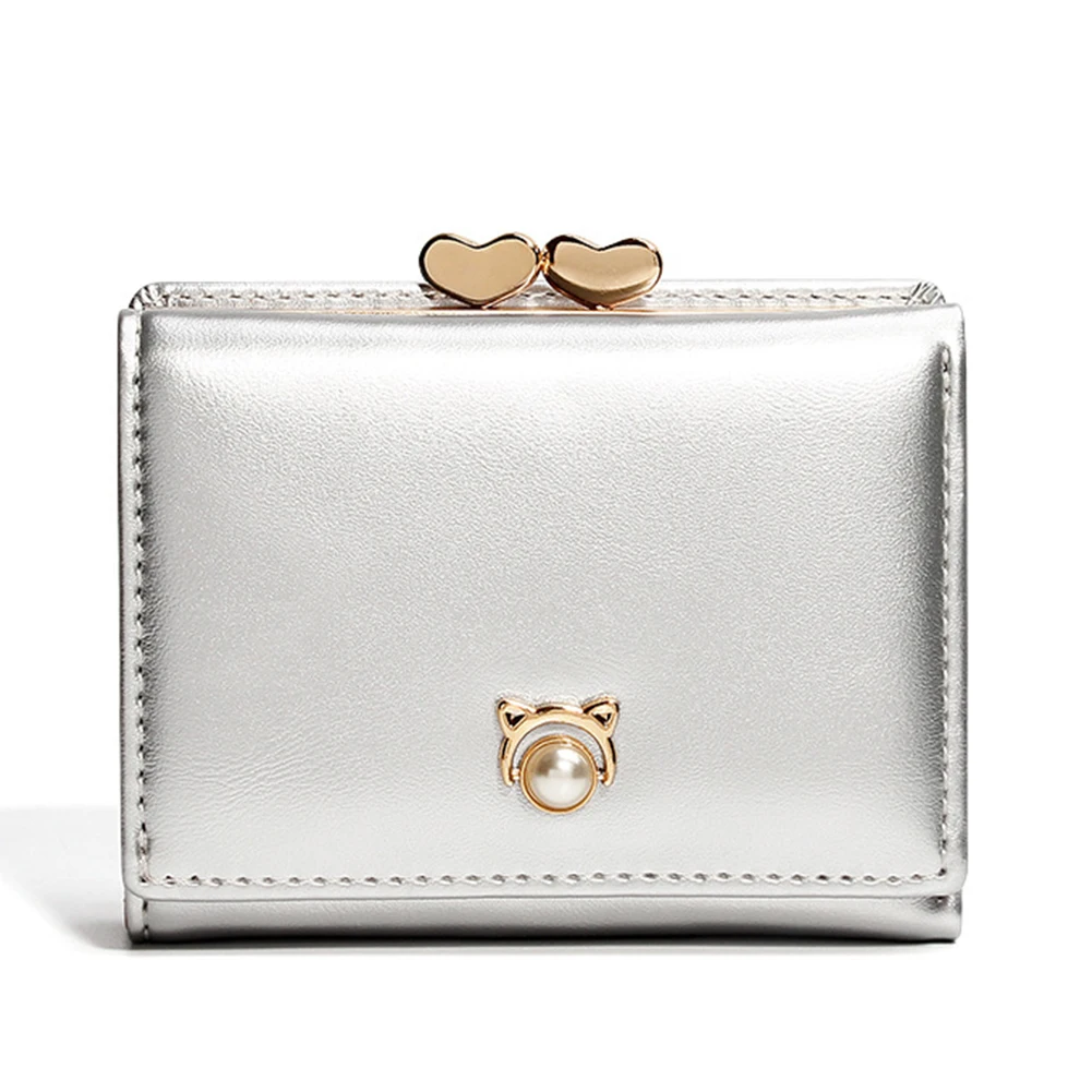 

Fashion Gift Card Holder Pearl Element Coin Purse Wallet Practical Slim Women Small Multi Purpose Metal PU Leather Short