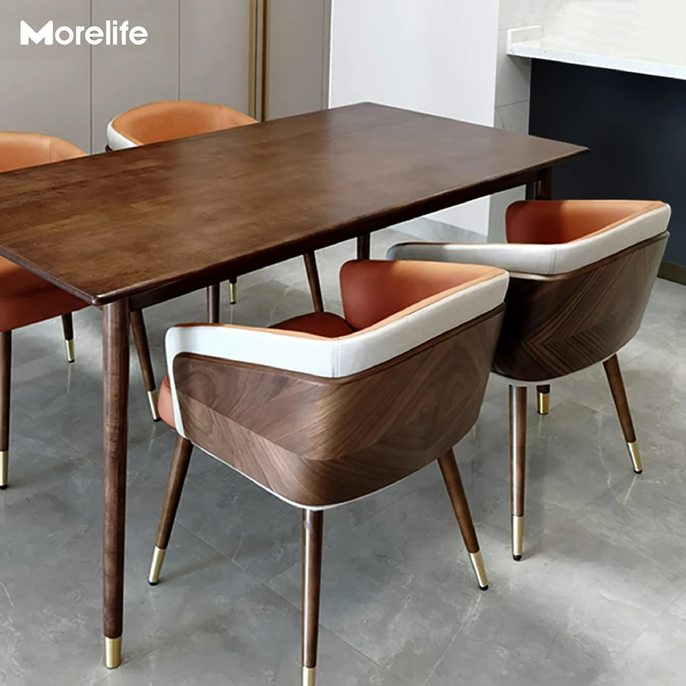 

Кресло с металлическими ножками из массива дерева в скандинавском стиле, современное роскошное семейное обеденное кресло из ткани (кожи) дл...