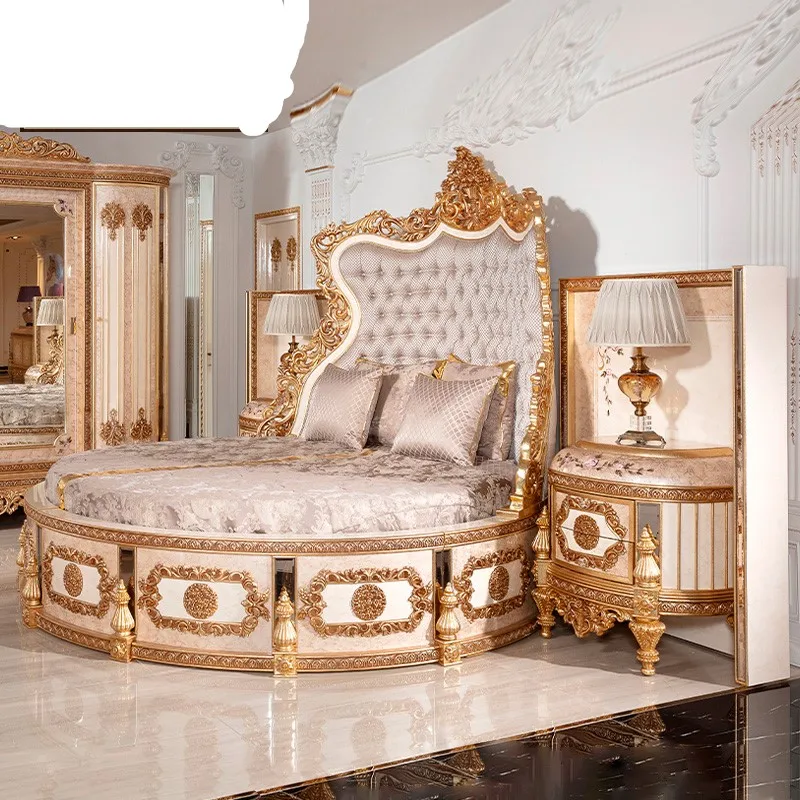 

Европейская резная Свадебная кровать из цельной древесины, Роскошная большая круглая вилла, принцесса, мастер-спальня по индивидуальному заказу