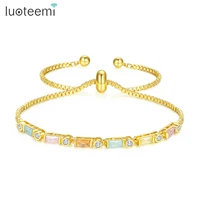 luoteemi brand design adjustable geometric chain link bracelets for women girls wedding party colorful cz fashion jewelry gift