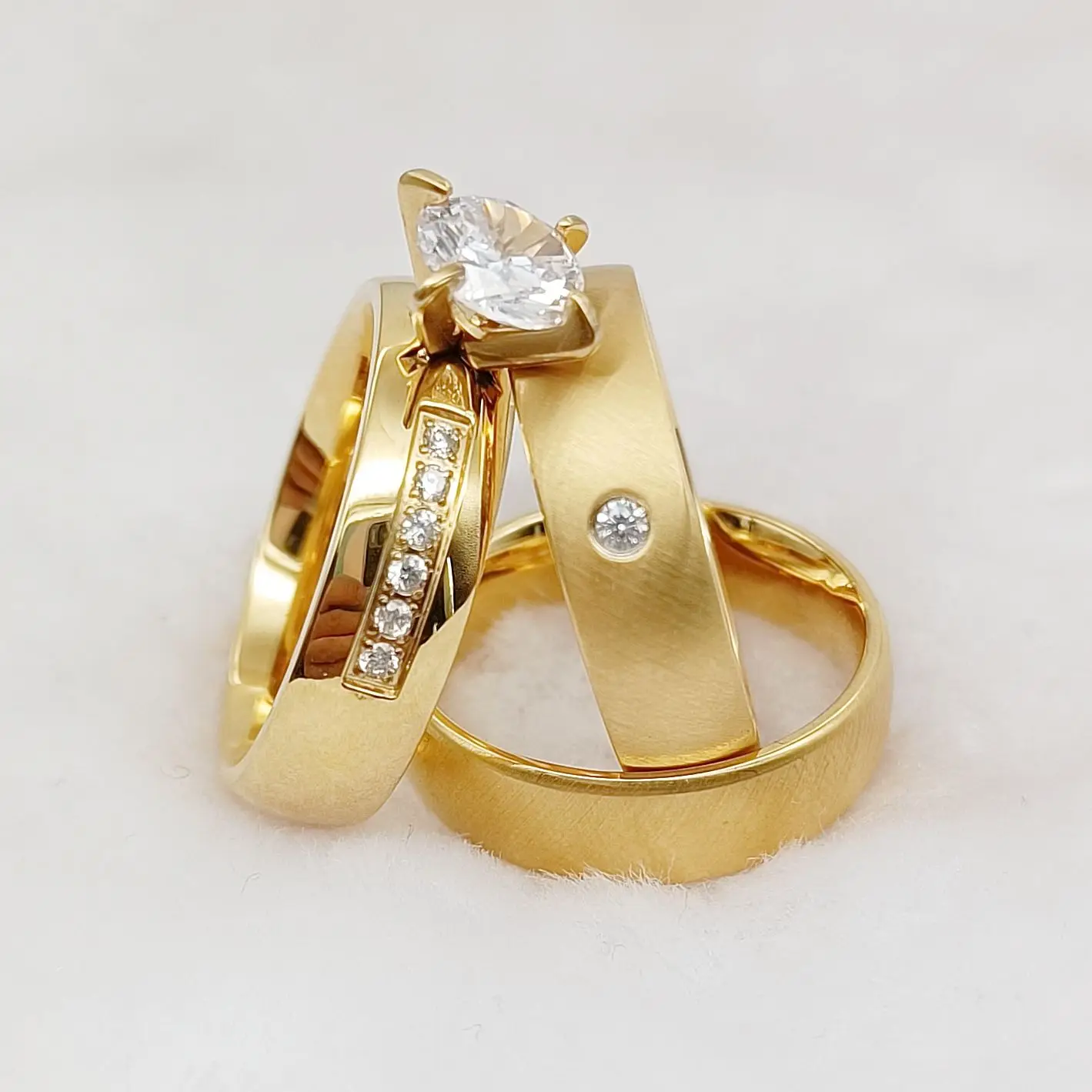 

Simple 3pcs Wedding Rings Set For Couples Ladies Gents Women Wholesale Gold Filled Fashion Jewelry cz diamond Engagement Ring