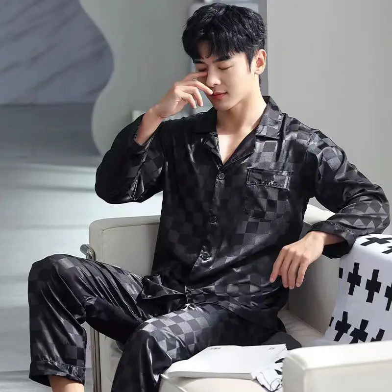 

men's pajamas Ice silk spring and summer long-sleeved thin section loose high-end homewear suit autumn outerwear