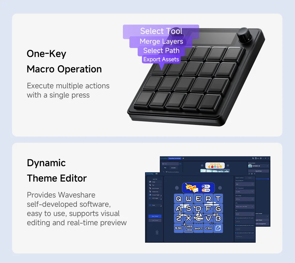 Фото Контроллер AeroPartsWaveshare MK20 AI Macro Key на базе Linux QMK на базе процессора Rockchip RK3399 с ЖК-клавишами и регуляторами №3