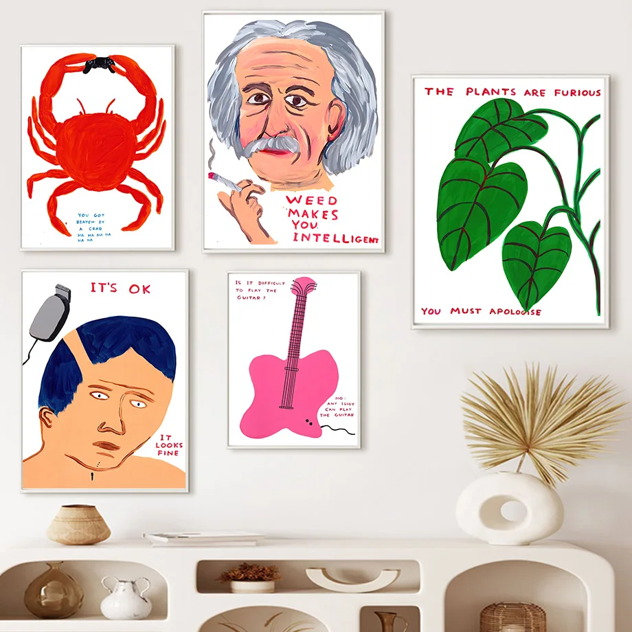 Дэвид Шригли Старый краб Банановая гитара Холст живописи на стене Постеры и печати Nordic Картины для декора гостиной.