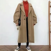 casual warm woolen coat oversize 2021 spring women coat female long coat fashion korean preppy style retro versatile windbreaker