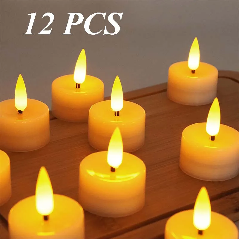 

12Pcs Flickering Flameless LED Candle Battery Tea Light Flashing Electric Candles Birthday Wedding Party Romantic Decoration
