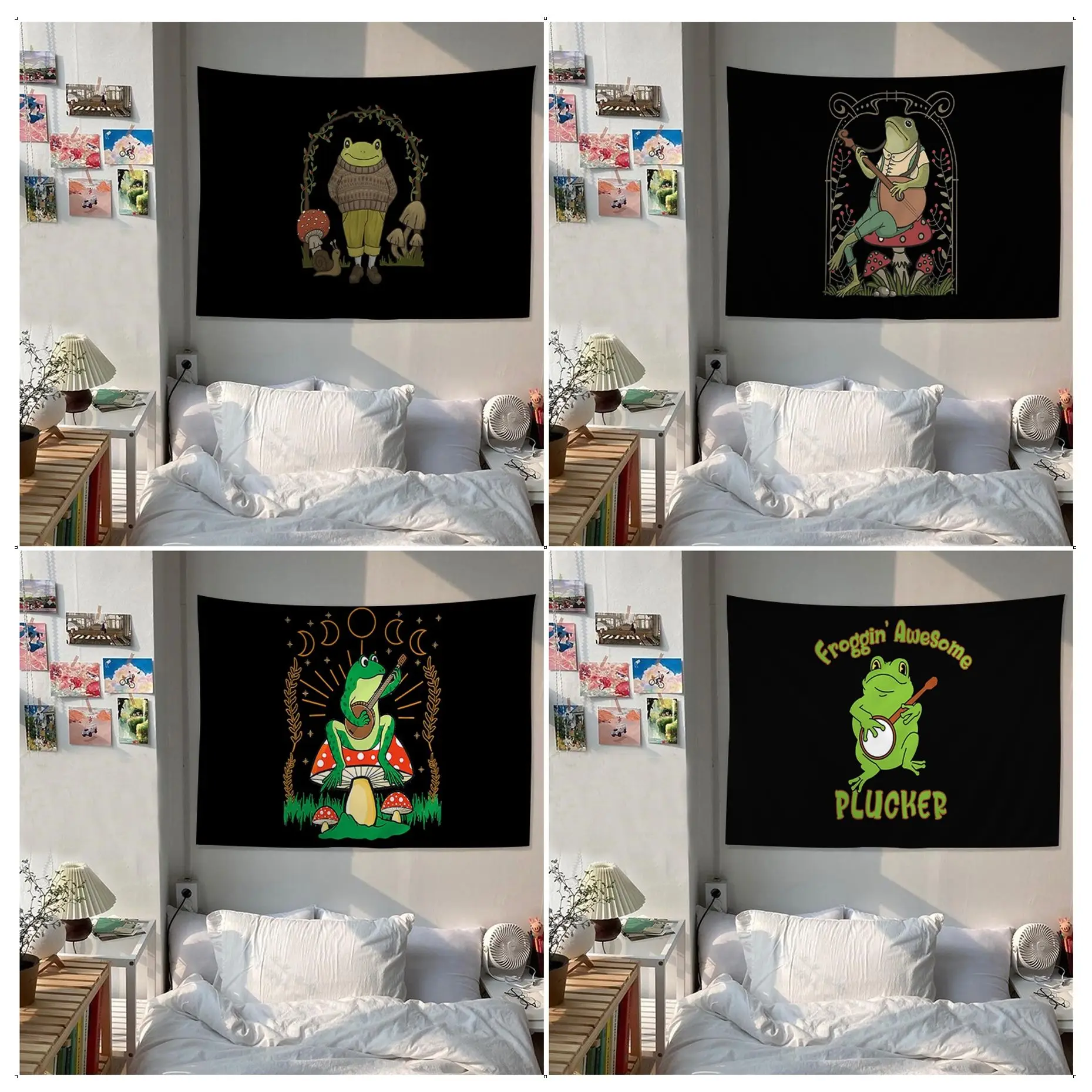

Cute Frog Flower Wall Tapestry Indian Buddha Wall Decoration Witchcraft Bohemian Hippie Art Home Decor