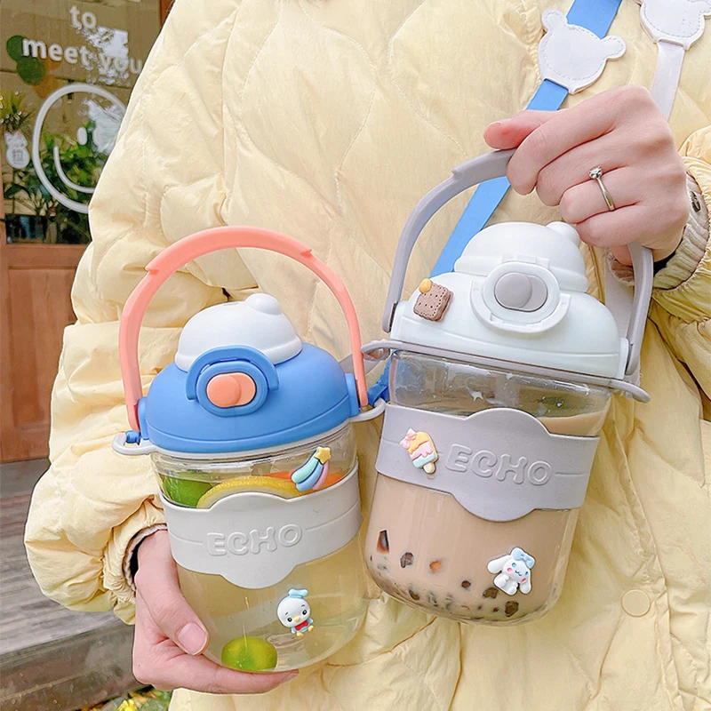 

1.1L Large Capacity Tumbler With Straw Cartoon Kawaii Cup Portable Drinking Kettle Summer Travel Mug Cute Water Bottle For Girls