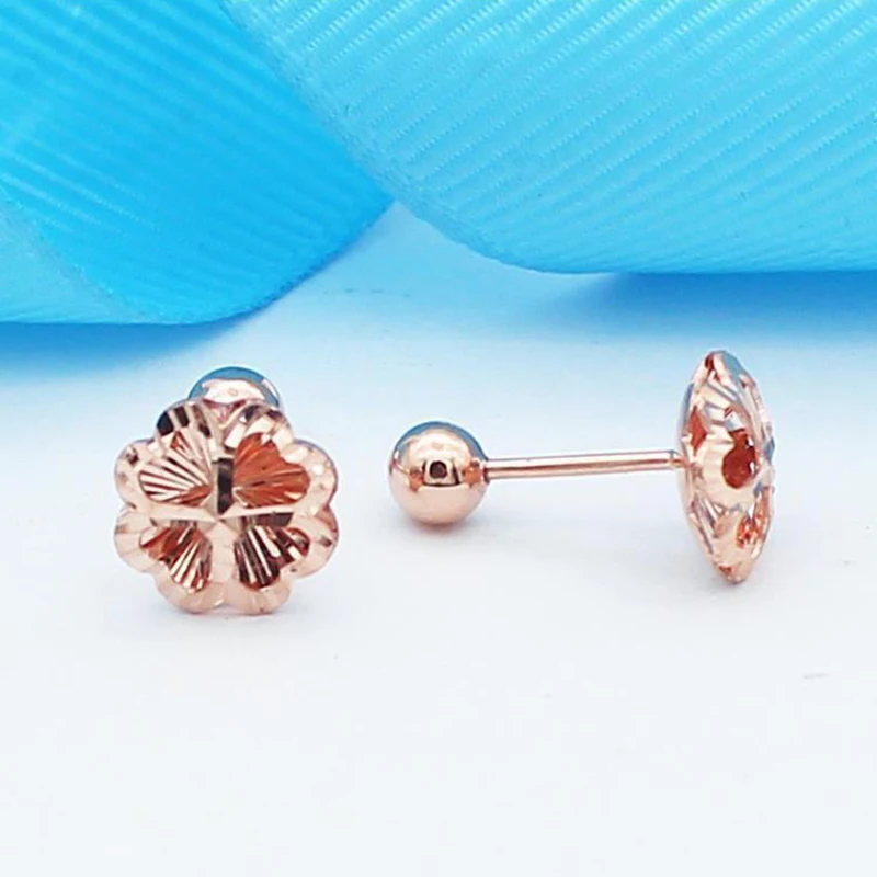 New Design 585 Purple Gold Geometric Flower Earrings for Women Classic 14K Rose Exquisite Glamour Fashion Jewelry